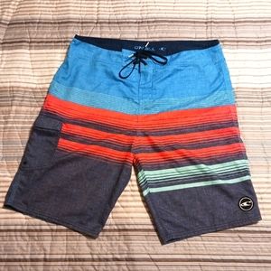 O'Neill Men's Size 34 Striped Board Shorts Side Pocket Swim Trunks